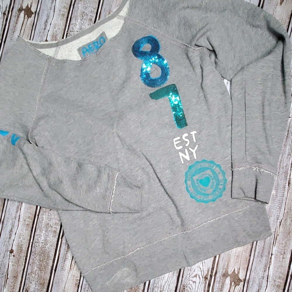 AEROPOSTLE Distressed Sequin Sweatshirt  M